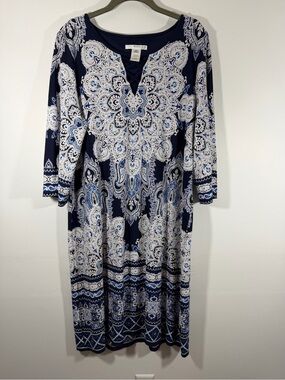 Studio One New York Navy Blue Paisley Print Women’s Dress